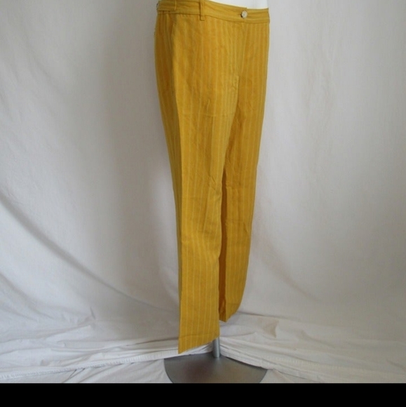 Michael Kors Yellow Stripe Leg Linen Pants 32" Women's - Picture 2 of 11